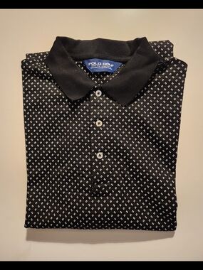 PGA TOUR Black Polo Ralph Lauren with White Micro Square Print
